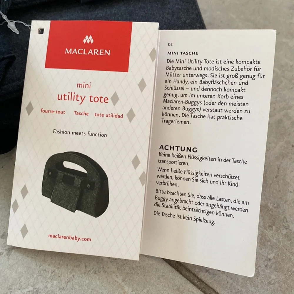 Maclaren NWT Grey Felt Mini Utility Tote